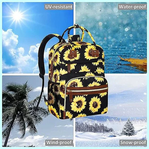 Diaper Bag Backpack for Women Large Capacity, Baby Bag Sunflower Floral - Picture 7 of 8